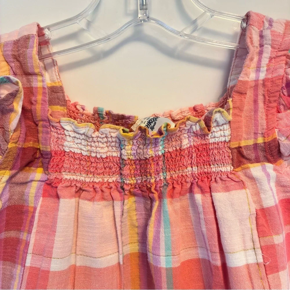 OshKosh B'gosh Toddler Girl Plaid Flutter Sleeve Smocked Top Size 3T